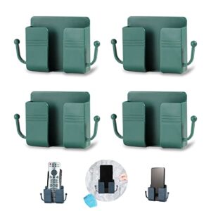 4 pieces wall mount phone holder adhesive wall beside organizer storage box plastic with hooks remote control phone brackets holder charging phone stand for bedroom living room bathroom (green)