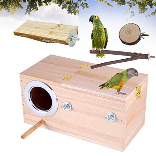 Joyeee Large Bird Breeding Box, with Natural Wood Bird Platform Parrot Stand, Small Animal Hamster Hideout House, Pet Products Bird Cage Wooden Bird Nest for Cockatiel Vision Bird, Lovebird Canary, L