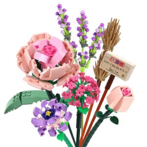 pinkbee flower bouquet 2021, mini pink rose building block sets valentines mothers day love romantic gifts creative home decor toys kits for her girlfriends couples women wife kids 8+ 8-12 (547 pcs)