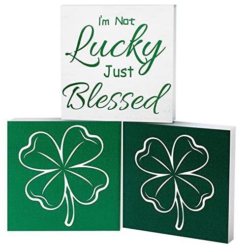 3 Pieces St. Patrick's Day Decorations for The Home Wood Sign Green Shamrock Irish Table Decor St Patrick Day Table Decorative Signs and Plaques for St Patrick's Day Decorations Supplies