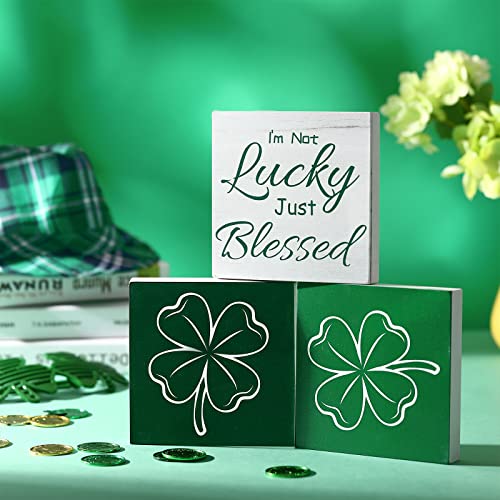 3 Pieces St. Patrick's Day Decorations for The Home Wood Sign Green Shamrock Irish Table Decor St Patrick Day Table Decorative Signs and Plaques for St Patrick's Day Decorations Supplies