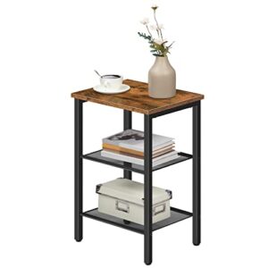 HOOBRO End Table, Nightstands Set of 2, 3-Tier Side Table with Mesh Shelves, Industrial End Table for Small Space in Living Room, Bedroom and Balcony, Stable Metal Frame, Rustic Brown BF21BZP201