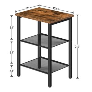 HOOBRO End Table, Nightstands Set of 2, 3-Tier Side Table with Mesh Shelves, Industrial End Table for Small Space in Living Room, Bedroom and Balcony, Stable Metal Frame, Rustic Brown BF21BZP201