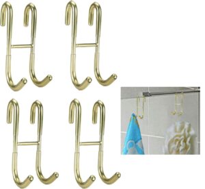4 pack shower glass door hook, golden towel hooks for bathroom, 304 stainless steel rack hooks drilling-free hanger