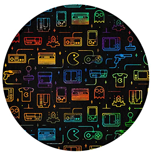 YEAHSPACE Gamer Circle Rug Round 40 inch Circle Gaming Rug for Game Room Playroom Theme-Video Game Gaming Player Black