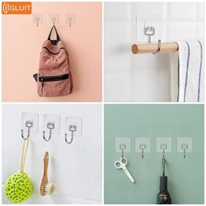 GLUIT Adhesive Hooks Medium 12 Pack and Large 6 Pack for Hanging Heavy Duty Wall Hooks 22 lbs Self Adhesive Towel Hook Waterproof Transparent Hooks for Keys Bathroom Shower Outdoor Kitchen