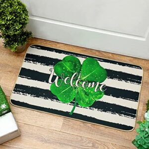 St. Patrick's Day Doormat, Watercolor Stripes Shamrock Lucky Decorative Doormat, Non Slip Seasonal Low-Profile Floor Mat Welcome Mat for Kitchen Dining Entrance Indoor Outdoor 16 x 28 Inch