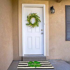 St. Patrick's Day Doormat, Watercolor Stripes Shamrock Lucky Decorative Doormat, Non Slip Seasonal Low-Profile Floor Mat Welcome Mat for Kitchen Dining Entrance Indoor Outdoor 16 x 28 Inch