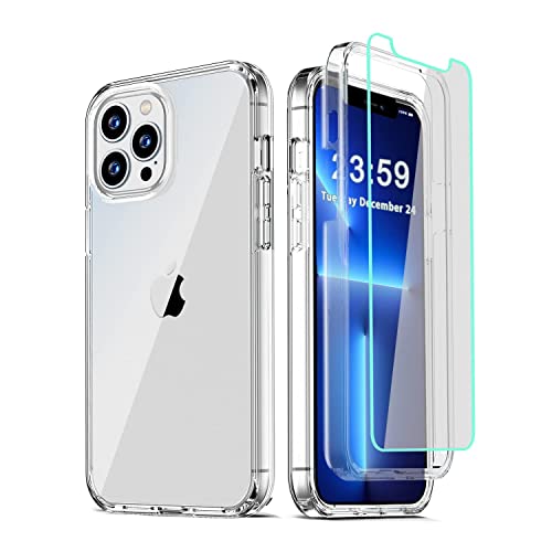 COOLQO Compatible for iPhone 13 Pro Case 6.1 Inch, with [2 x Tempered Glass Screen Protector] Clear 360 Full Body Protective Coverage Silicone 14 ft Drop Military Grade Shockproof Phone Cover