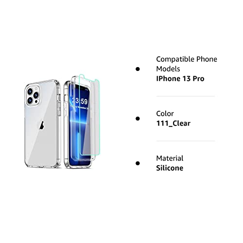 COOLQO Compatible for iPhone 13 Pro Case 6.1 Inch, with [2 x Tempered Glass Screen Protector] Clear 360 Full Body Protective Coverage Silicone 14 ft Drop Military Grade Shockproof Phone Cover