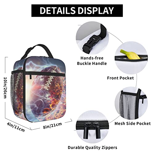 KUOAICY Football Lunch Box Reusable Insulated Totes Lunch Bag Thermal Cooler For Boy Girls School Men Women Beach Picnic Travel