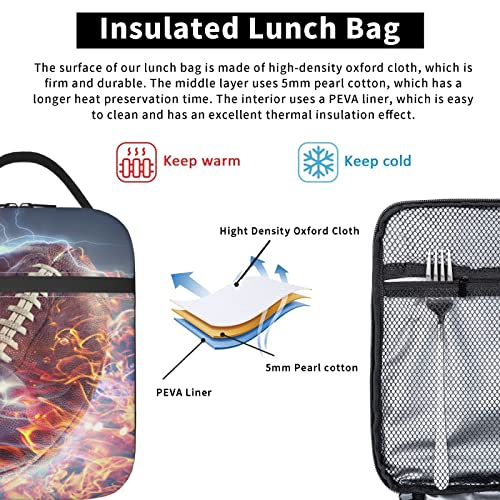 KUOAICY Football Lunch Box Reusable Insulated Totes Lunch Bag Thermal Cooler For Boy Girls School Men Women Beach Picnic Travel