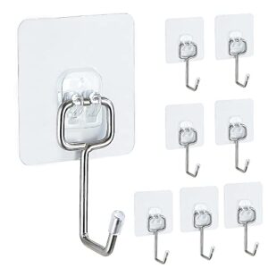 dasiton large adhesive hooks 22ib(max) adhesive coat hook utility hooks towel and coats hooks, for home kitchen bedroom bathroom office (8pack)