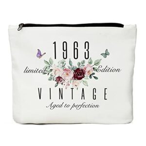 jiuweihu 60th birthday gifts for women, 60th birthday decorations present, 60 year old birthday gift ideas for sisters, friend, coworker, grandma, mom, boss – 1963 limited edition makeup bag