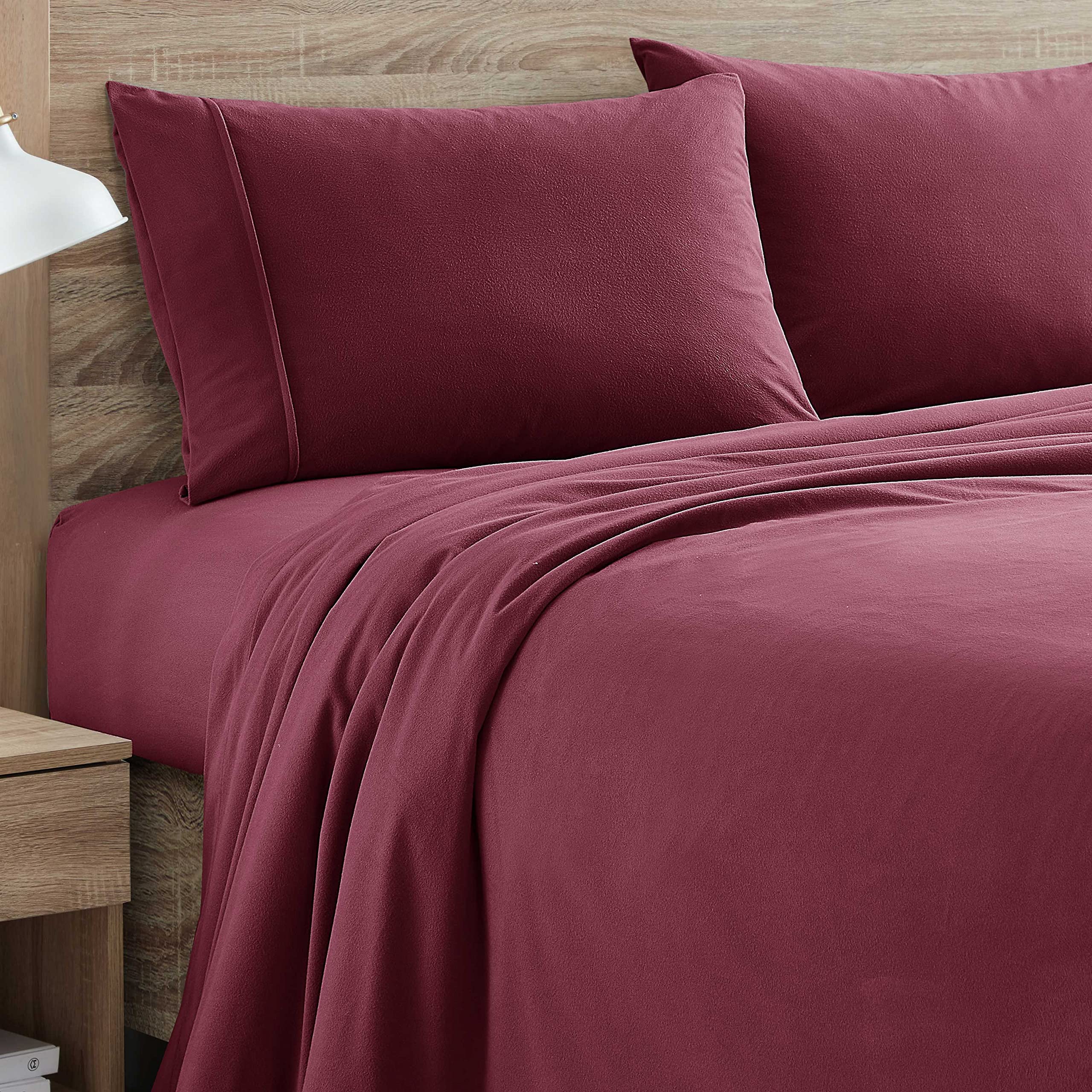 Flannel Sheets Warm and Cozy Deep Pocket Breathable All Season Bedding Set with Fitted, Flat and Pillowcases, Full, Burgundy Red