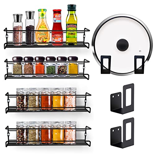 FGSAEOR Spice Rack Organizer, Wall Mounts Space Saving Pantry Organization Storage Shelf, 4-Pack Seasoning Hanging Racks for Kitchen, Cupboard and Cabinets