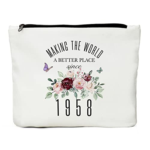 JIUWEIHU 65th Birthday Gifts for Women, 65th Birthday Decorations Present, 65 Year Old Birthday Gift Ideas for Sisters, Friend, Coworker, Grandma, Mom, Boss – Since 1958 Makeup Bag