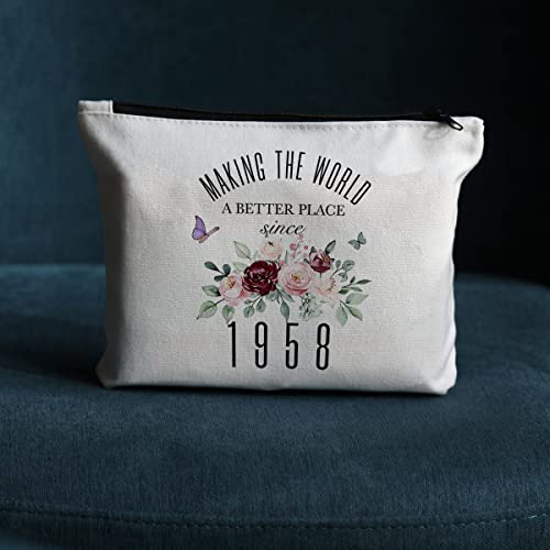 JIUWEIHU 65th Birthday Gifts for Women, 65th Birthday Decorations Present, 65 Year Old Birthday Gift Ideas for Sisters, Friend, Coworker, Grandma, Mom, Boss – Since 1958 Makeup Bag