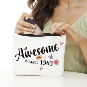 JIUWEIHU 60th Birthday Gifts for Women, 60th Birthday Decorations Present for Women - 60 Year Old Birthday Gift Ideas for Wife Mom Sisters, Friends, Coworker, BFF -Awesome Since 1963 Makeup Bag