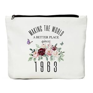 jiuweihu 60th birthday gifts for women, 60th birthday decorations present, 60 year old birthday gift ideas for sisters, friend, coworker, grandma, mom, boss – since 1963 makeup bag