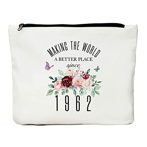 JIUWEIHU 60th Birthday Gifts for Women, 60th Birthday Decorations Present, 60 Year Old Birthday Gift Ideas for Sisters, Friend, Coworker, Grandma, Mom, Boss – Since 1963 Makeup Bag