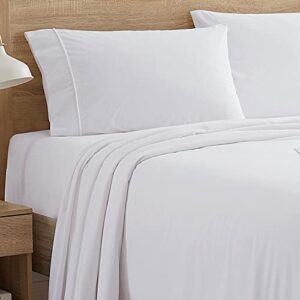 flannel sheets warm and cozy deep pocket breathable all season bedding set with fitted, flat and pillowcases, queen, white