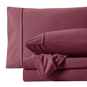 Flannel Sheets Warm and Cozy Deep Pocket Breathable All Season Bedding Set with Fitted, Flat and Pillowcases, King, Burgundy Red