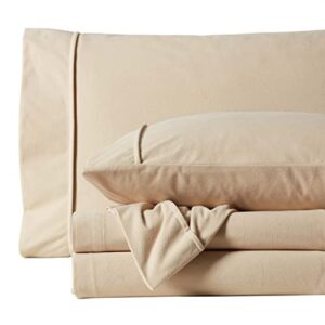 Flannel Sheets Warm and Cozy Deep Pocket Breathable All Season Bedding Set with Fitted, Flat and Pillowcases, Twin, Beige