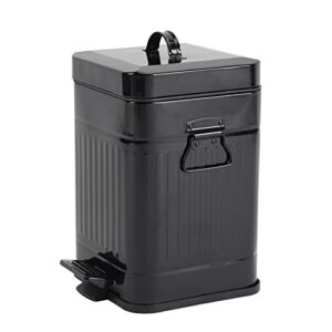 bathroom trash can, vintage metal garbage bin for kitchen, bedroom, living room with soft close lid, small farmhouse retro indoor waste basket with foot pedal, 1.3 gallon/ 5 liter, glossy black
