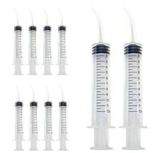 10 disposable curved tip 12ml dental oral dispensing 12cc syringes (with measurements) for dental, pets, liquid