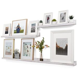 rustic state ted picture ledge - set of 3 floating wall mount wood shelves - narrow long photo frame display for living room, office, kitchen, bedroom, bathroom décor - burnt white