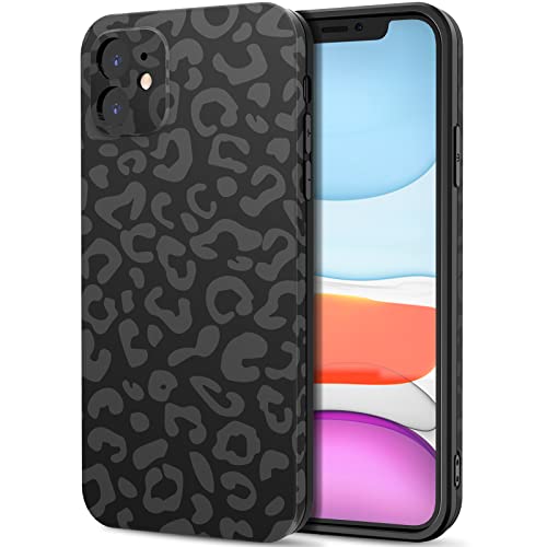 LOEV Phone Case for iPhone 11 Black Leopard Case, Cute Fashion Matte Cheetah Print [Not Rub-Off] Soft TPU Rubber Bumper Shockproof Protective Case Cover for Women Girls 6.1", Leopard Print Pattern