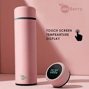 aweberry smart water bottle tea and coffee thermos, stainless steel, 17oz (500ml) lcd touch screen temperature display (pink)