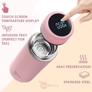 AweBerry Smart Water Bottle Tea And Coffee Thermos, Stainless Steel, 17oz (500mL) LCD Touch Screen Temperature Display (Pink)