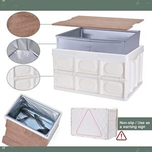 XCELLENT GLOBAL XG 55L Collapsible Storage Bin,Folding Storage Bins with Wooden Lid and Waterproof Insert Perfect for Groceries,Camping,Picnic