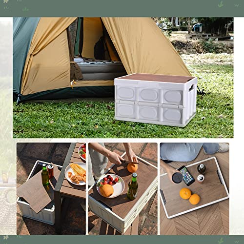 XCELLENT GLOBAL XG 55L Collapsible Storage Bin,Folding Storage Bins with Wooden Lid and Waterproof Insert Perfect for Groceries,Camping,Picnic