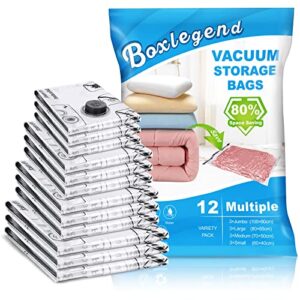 vacuum storage bags 12-pack (3 jumbo, 3 large, 3 medium, 3 small) vacuum sealer bags for bedding, compression space bags for comforters & blankets, space saver bags clothing storage premium thicker…