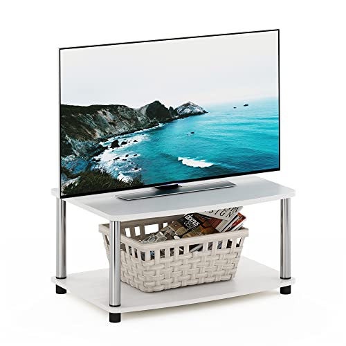 Furinno Turn-N-Tube No Tools 2-Tier Elevated TV Stand, Stainless Steel Tubes, White Oak/Chrome