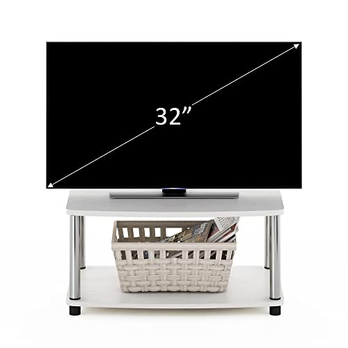 Furinno Turn-N-Tube No Tools 2-Tier Elevated TV Stand, Stainless Steel Tubes, White Oak/Chrome