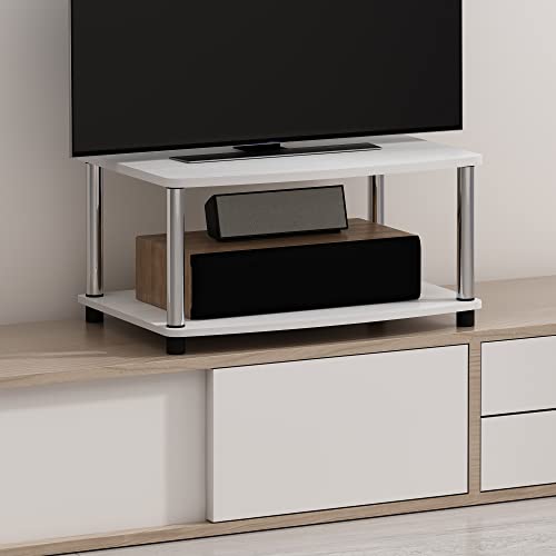 Furinno Turn-N-Tube No Tools 2-Tier Elevated TV Stand, Stainless Steel Tubes, White Oak/Chrome