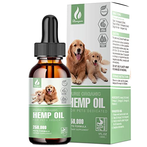 Hemp Oil for Dogs and Cats - Helps Anxiety Stress Pain Inflammation Relax Sleep Calm Aggressive Arthritis Allergies Seizures Skin Joint Hip - Treats Chews Pill Tincture - Organic Pet Calming Drops