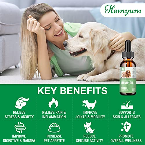 Hemp Oil for Dogs and Cats - Helps Anxiety Stress Pain Inflammation Relax Sleep Calm Aggressive Arthritis Allergies Seizures Skin Joint Hip - Treats Chews Pill Tincture - Organic Pet Calming Drops