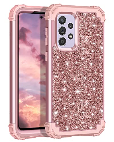 LONTECT for Galaxy A53 5G Case Glitter Sparkly Bling Shockproof Heavy Duty Hybrid Sturdy High Impact Protective Cover Case for Samsung Galaxy A53 5G 2022, Shiny Rose Gold