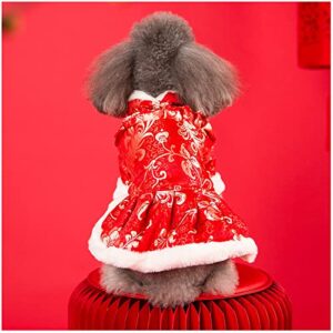 hotumn chinese dog dresses for small medium dogs girl with lace bow new year eve princess dog clothes dog wedding dress pets winter teddy party coat spring festival dog cat costume