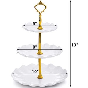 DEAYOU 4 Pack 3-Tier Cupcake Dessert Stand, Plastic Tiered Cake Stand Display Tower, Pastry Serving Tray Platter Rack Holder for Buffet, Cookie, Party, Wedding, Home Decor, White Gold, Black Gold