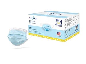 baylab usa astm level 3 anti-fog disposable 3-layer face masks, bay blue, pack of 50