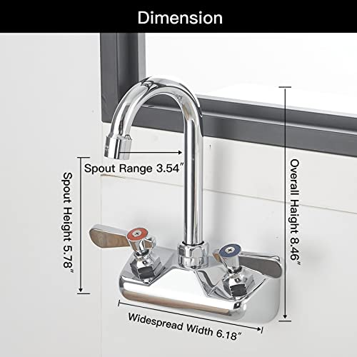 BWE Kitchen Faucet Commercial Wall Mount Chrome Dual Handles with High Arc 360° Swivel Spout Centerset Hand Sink Faucet for Utility Laundry Restaurant Mixer Tap Brass Construction