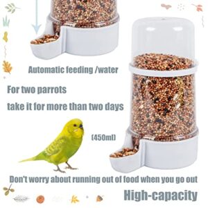 Parakeet Water Dispenser No Mess Parrot Food Seed Dispenser Bird Automatic Waterer Feeder Container Cockatiel Cage Accessories for Parrot Finch Budgie Lovebirds Canaries 2PCS（450ml）