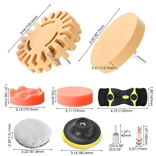 AuInn Decal Adhesive Removal Tool, Eraser Wheel Sticker Remover Kit, Decal Remover Eraser Wheel Kit with Sponge Polishing Pads, Wool Buffing Pad for Cars, Boat, Bikes, Motorcycles