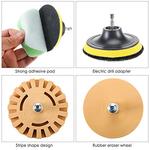 AuInn Decal Adhesive Removal Tool, Eraser Wheel Sticker Remover Kit, Decal Remover Eraser Wheel Kit with Sponge Polishing Pads, Wool Buffing Pad for Cars, Boat, Bikes, Motorcycles